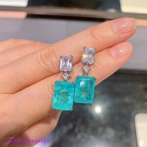 925 Silver Blue Paraiba Tourmaline and CZ Drop Earrings